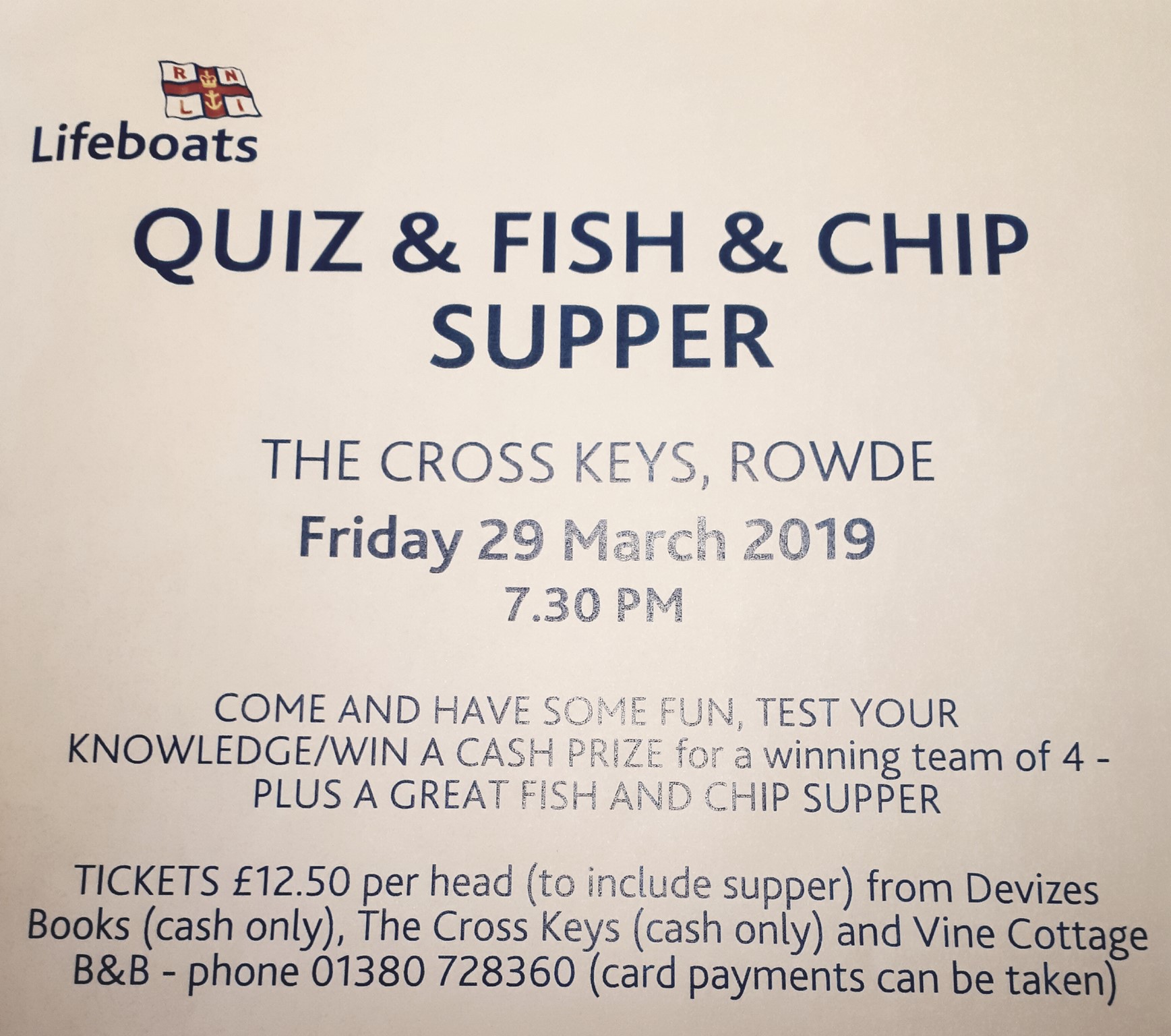 RNLI FISH AND CHIP SUPPER AND QUIZ