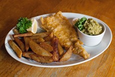Beer battered fish with hand-cut double dipped chips
